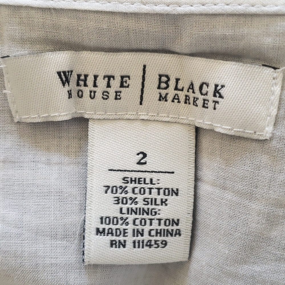 WHITE HOUSE BLACK MARKET Black White Floral Silk Blend A-Line Border Skirt 2 - Picture 9 of 9